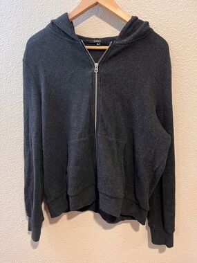 Quince Waffle Knit Full Zip Hoodie Jacket Organic Cotton Blend Grey Large